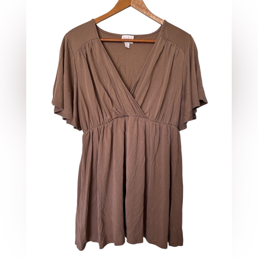 Isabel Maternity Brown V-Neck Short Sleeve Top